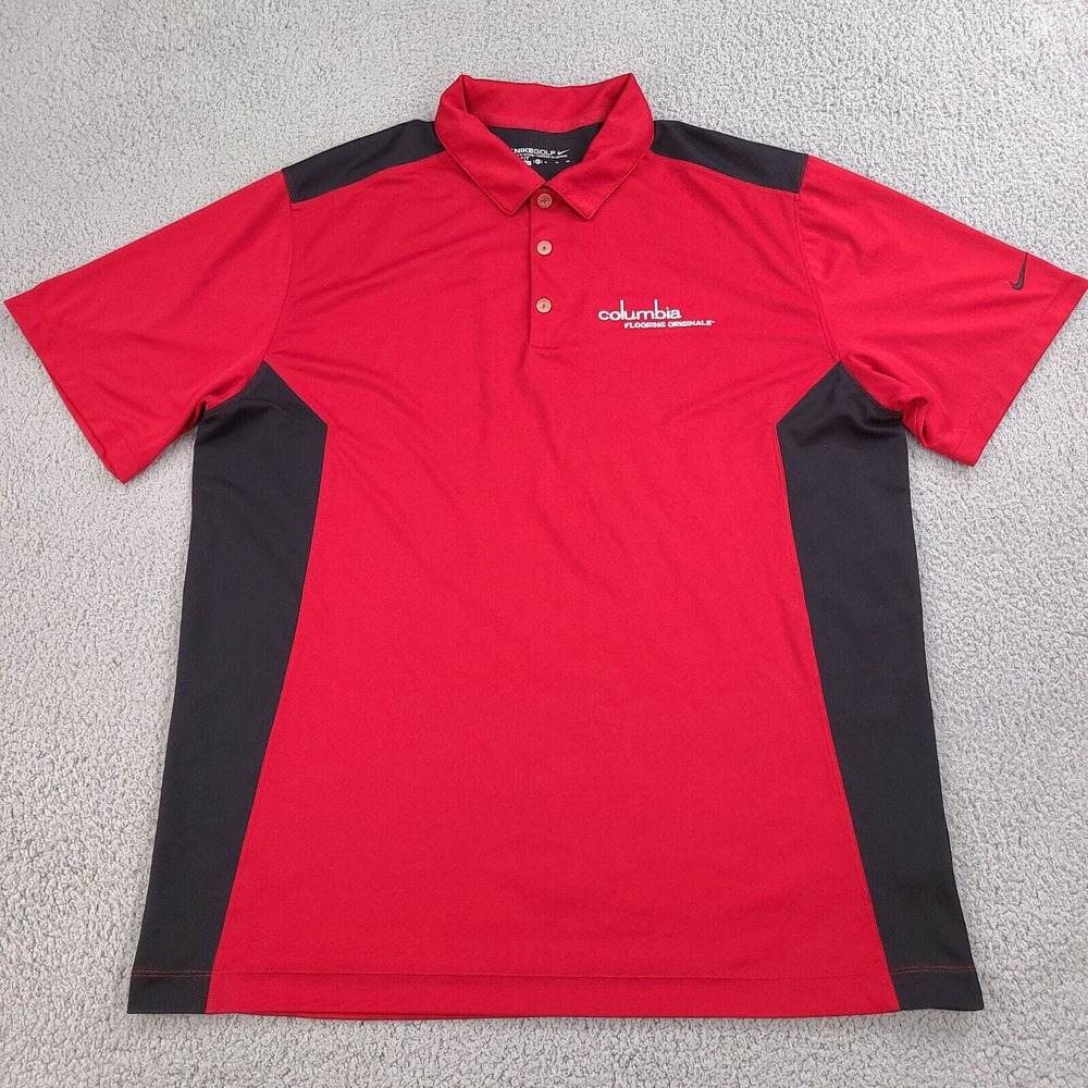 Nike Golf Polo Shirt Men’s XL Red Dri-Fit Short Sleeve‎ Columbia Flooring Front